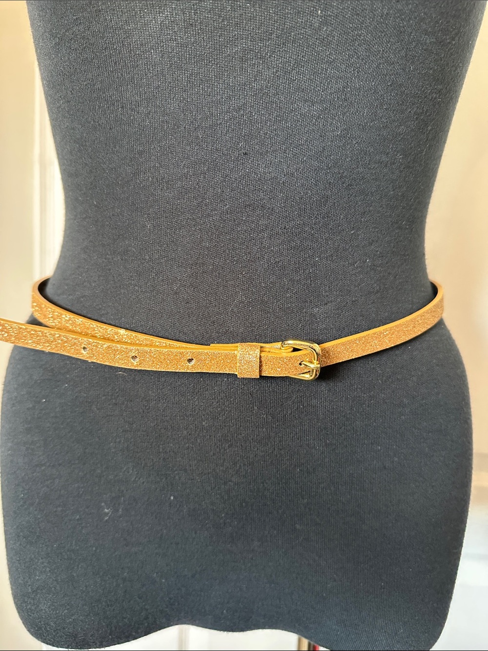 Joe Fresh Gold Glitter Skinny Belt with Gold Buckle women size medium holiday